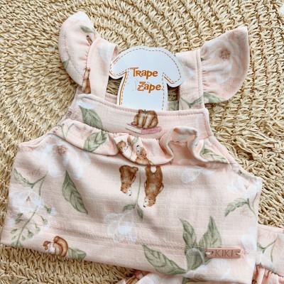 Conj. Blusa Ursinhas e Short Saia - Salmão